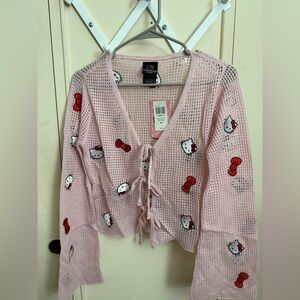 Hello Kitty Bow Tie Front Knit Long Sleeve Top Size S NWT